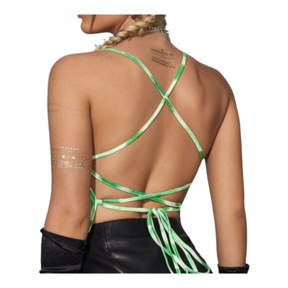 SHEIN Tie Dye Lace Up Backless Cami Top-Black Grey White - Picture 3 of 5